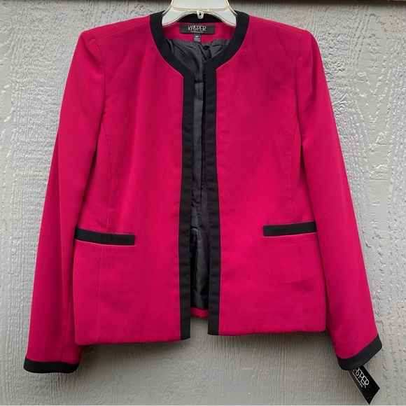 KASPER deep magenta raspberry open front black trim blazer jacket - Picture 6 of 7